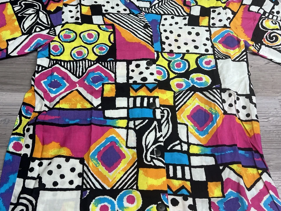 Blusa Camisa My Michelle Vintage Años 90 Para Mujer Arte Abstracto Abotonada Talla M Colorida Foto 3 de 4