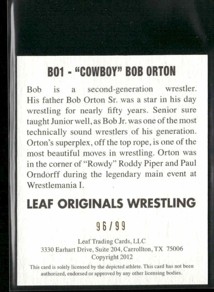 2012 Leaf Originals #A-BO1 Bob Orton Jr. Alternate Art #/99 - Image 2 of 2