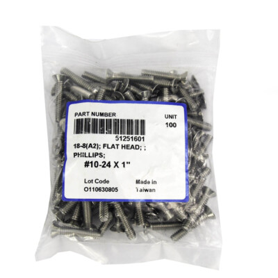 #10-24 x 1'' Phillips Flat Head Machine Screw A2 18-8 Stainless (100 Pcs)