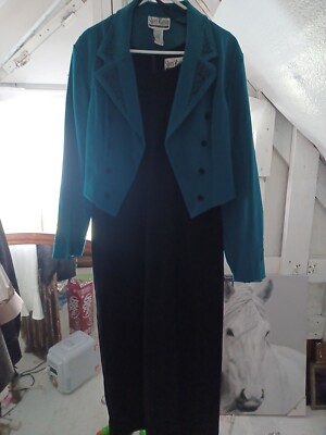 Sheri Martin NEW YORK Two Piece DRESS SUIT Black dress / green Jacket Size  16 | eBay