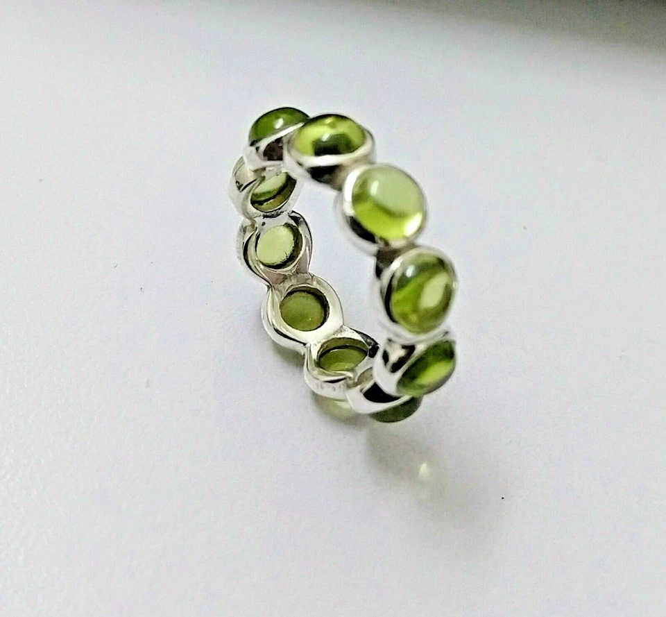 Natural Peridot Handmade Eternity Ring in 925 Sterling Silver, Gift Ring - Image 2 of 4