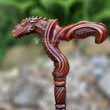 Wooden Walking Cane Stick Dragon Fantasy Style Ergonomic Original GC-Artis 