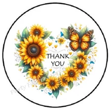 SUNFLOWER HEART THANK YOU ENVELOPE SEALS LABELS STICKERS PARTY FAVORS