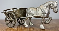 Figurine Horse Cart Vintage Style Metal Horse Drawn Wagon Sculpture LOT 4678