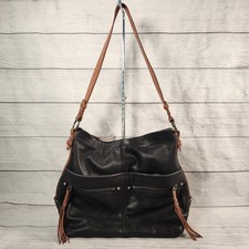 The Sak Ashland Leather Hobo Bag Black Tan Braided Trim Shoulder Bag 1012154