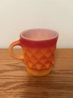 VTG Anchor Hocking Glass Mug Kimberly Diamond Red & Orange Hombre Fire King