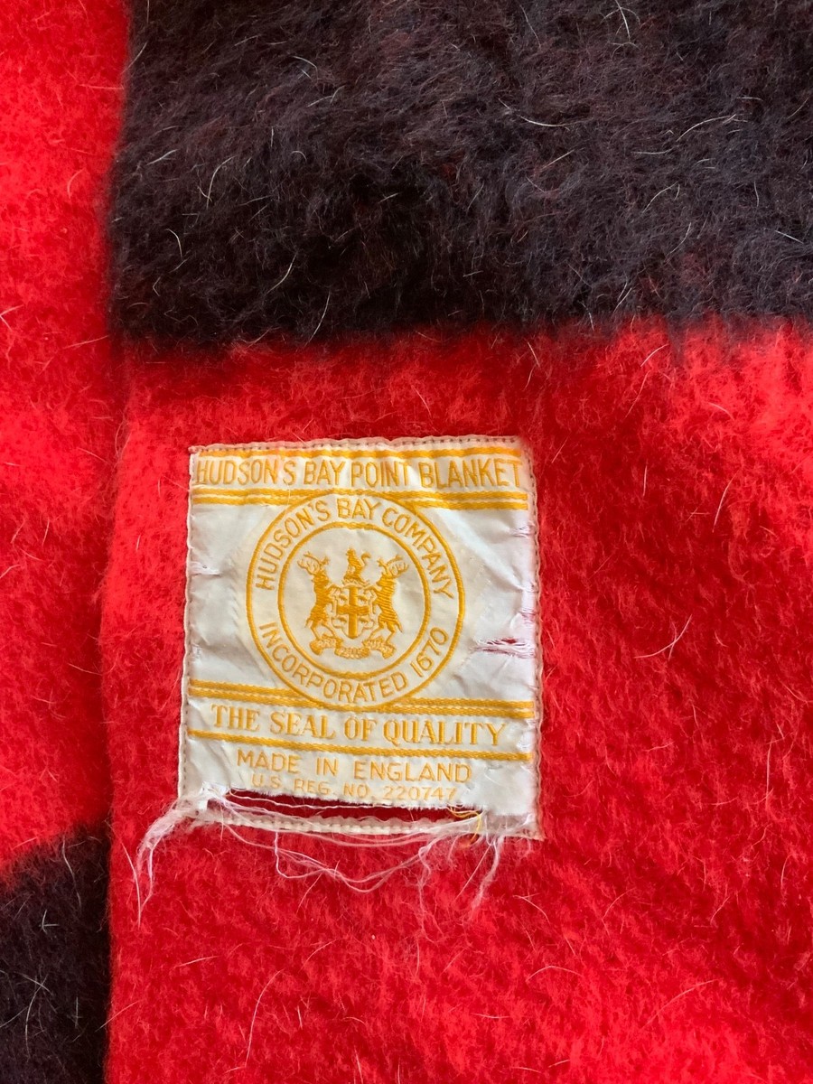 HUDSON'S BAY Vtg Made in England Red Black 4 Point Blanket