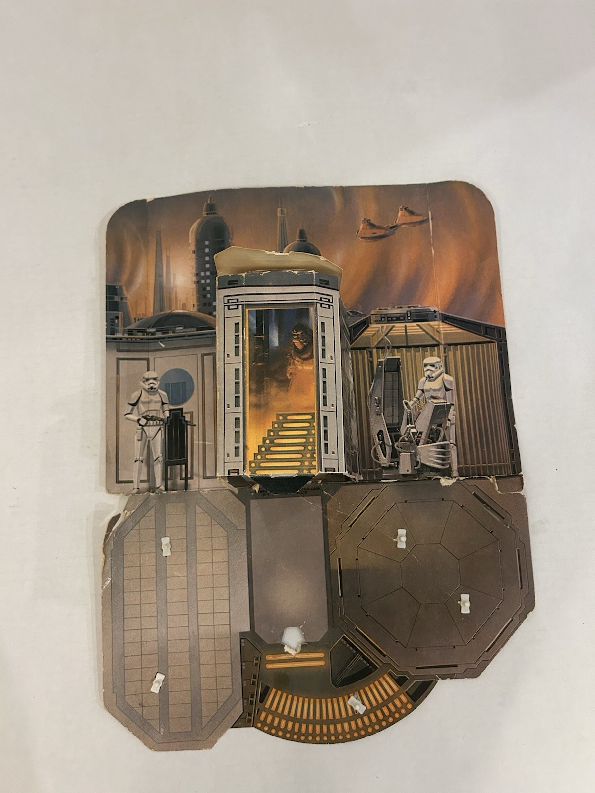 STAR WARS CLOUD CITY PLAYSET BACKDROP W FOOT PEGS & FIGS KENNER VINTAGE 1980 ESB