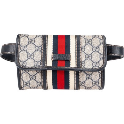 Gucci Blue Leather Monogram GG Supreme Web Belt Crossbody Bag Tasche Gürtel