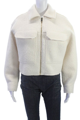 Zara Womens Basic Jacket Ivory Polyester Long Sleeve Zip Size S