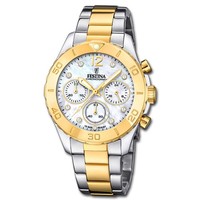 Festina Damen Armbanduhr Boyfriend Quarz Edelstahl Silber Gold UF20604/1