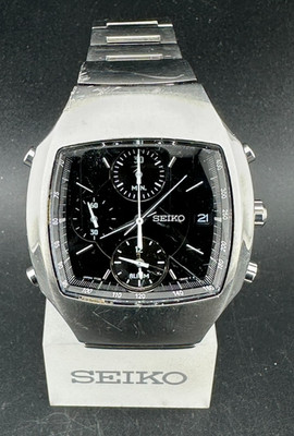 Seiko Men's Chronograph Black Dial Alarm Date 38mm Quartz Watch 7T32-5A50