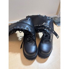 Black Studded Buckle Knee High Platform Boots Punk Goth Lace Up Chunky Heel 41