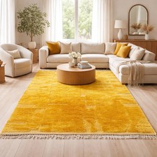 Handwoven Modern Plush Living Room Carpet Moroccan Boho Yellow Area Rug 9x15|