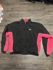 Vintage Reebok Windbreaker Jacket Size L Black Pink Colorblock Track 90s Y2K