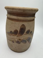 POTTERY CROCK  Spooner WITH  SALT GLAZED Brown Leaf