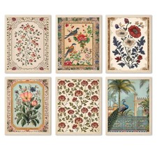 Vintage Floral Wall Art Poster Set of 6, Rustic Flower Bird Pictures Wall Dec...