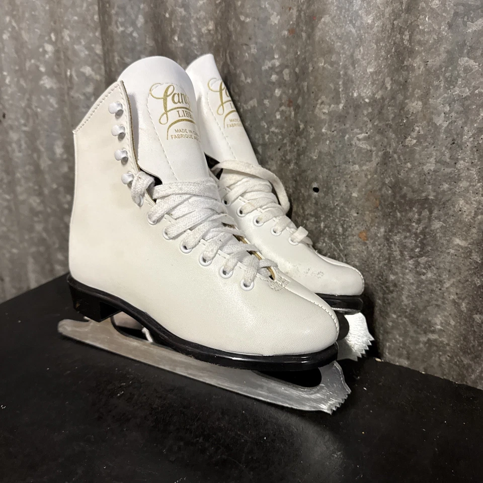 Patines de hielo Lange Libra 2 vintage de cuero blanco con cordones Canadá para mujer talla 6 Foto 2 de 4