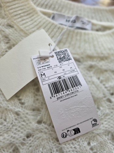 Maglione donna nuovo con etichetta Mango bianco/avorio maglia aperta misto lana uncinetto taglia M - Foto 5 di 13