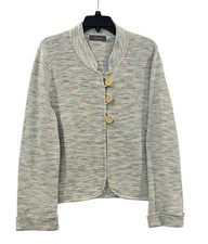 Willow Women  s Pastel Stripe Yellow Buttoned Long Sleeve Cardigan Sweater: L