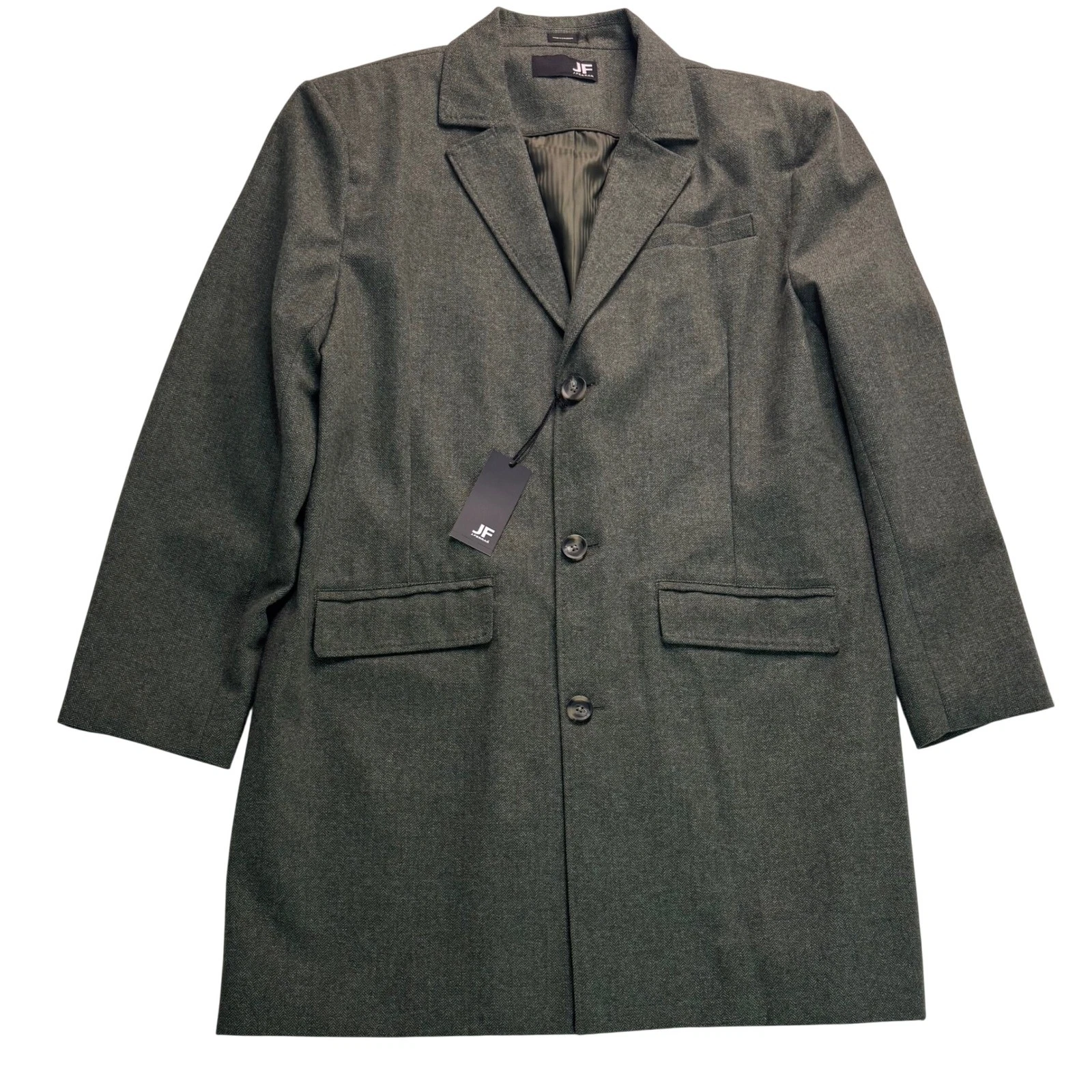 JF J Ferrar Mens Green Herringbone Wool Blend Topcoat Overcoat XXL NEW - product detail image 1