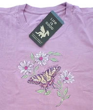 Life Is Good SS Shirt Crusher Tee TIGER BUTTERFLY DAISIES Flower 47in Womens XL