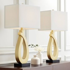 Simone Modern Table Lamps 28" Tall Set of 2 Gold Metal with USB Port for Bedroom