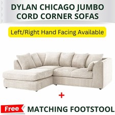 Dylan Chicago Jumbo Cord Corner Sofa Cream Left or Right + FREE Footstool