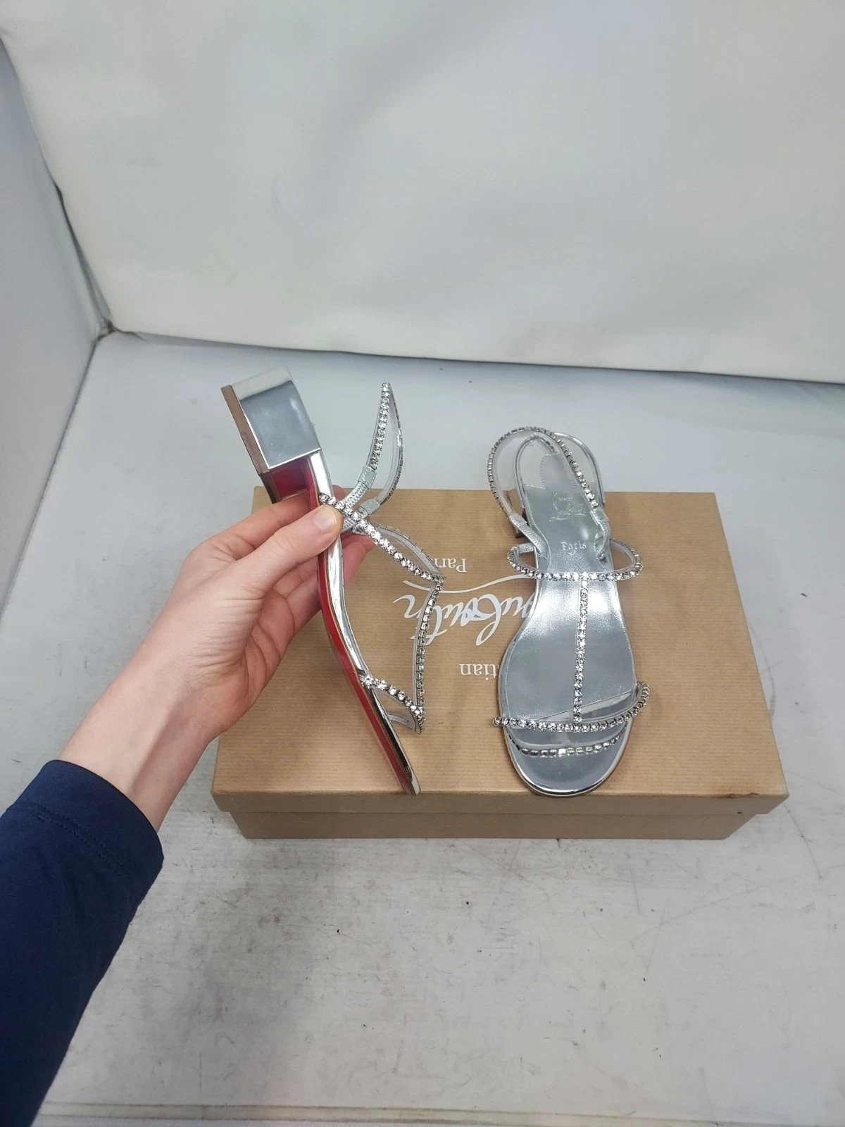 Christian Louboutin — Christian Louboutin EU 37 US 7 NEW Silver Queenie Jewel Strappy Sandal
