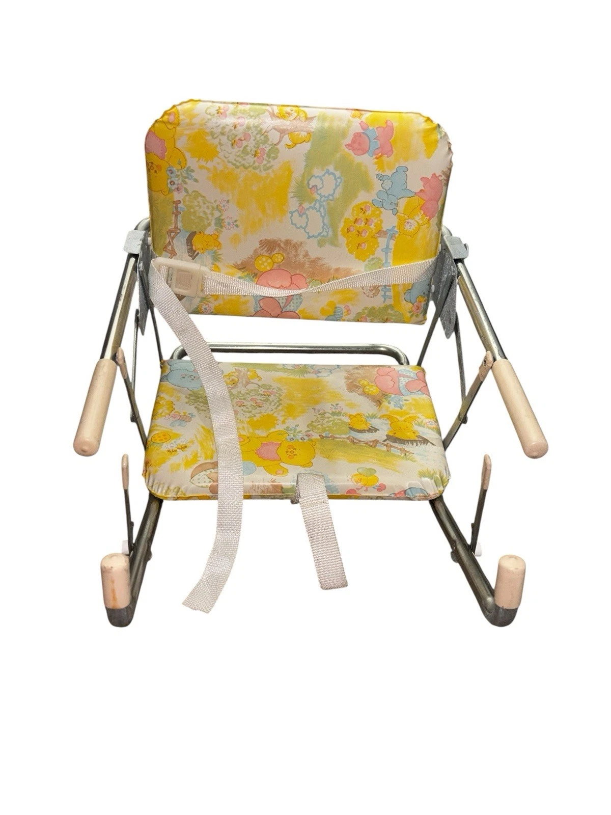 Vintage Baby Feeding Booster Chair Clamp-On Metal Frame Bear Print Retro 1970s