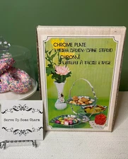 Chrome Plate 3 Tier Leaf Design Candy Cake Stand No 505