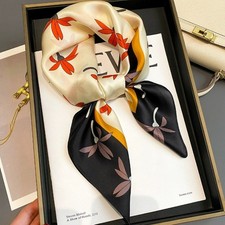 100 Pure Silk Square Scarf Women Neckerchief Wrap Black Beige Flowers 68 68cm