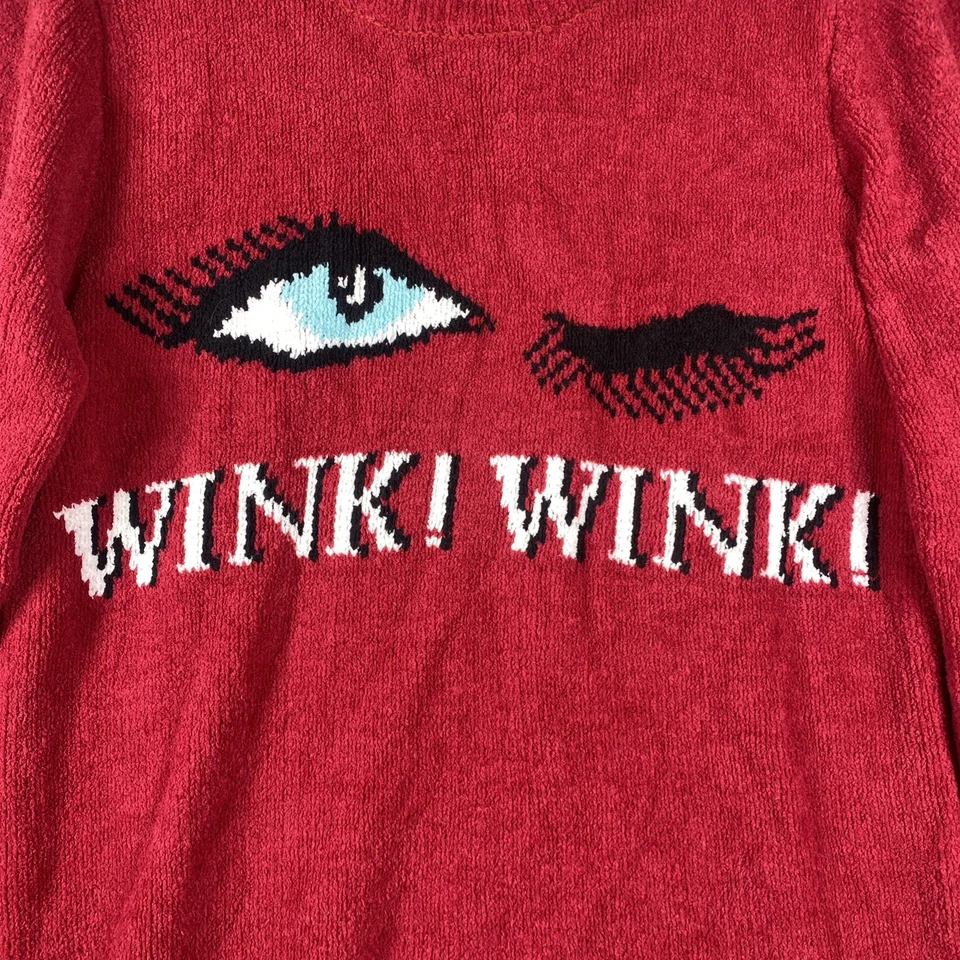Betsy Johnson Mujer M Rojo Guiño! ¡Guiño!” Suéter Cuello Ancho Manga Larga Raro Foto 2 de 4