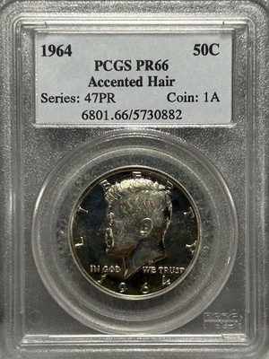 1964 Silver Proof Kennedy Half Dollar Accented Hair 50C PCGS PR66