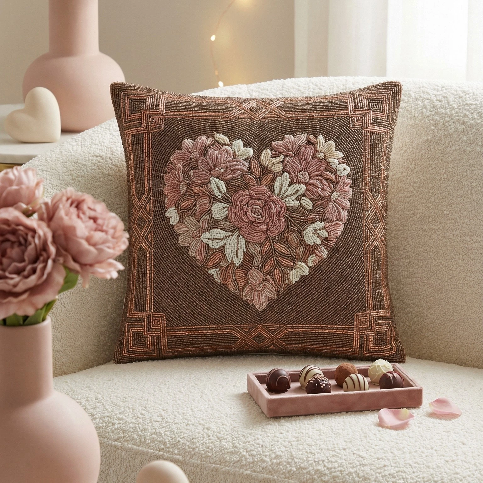 Decorative Beaded Throw Pillow Cover - Heart Floral Design - 16x16, 18x18, 20x20
Opens in a new wind