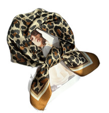 Fazzoletto da collo quadrato gelso 100% seta 65x65 cm stampa leopardo scialle sciarpa avvolgente nuovo