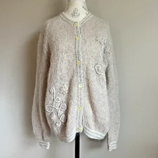 Vintage Flaherty Mohair Cardigan Sweater L/XL Retro Cottage Granny Whimsy MCM