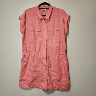 Universal Thread Coral Romper Linen Blend Womens Size 16 Short Sleeve