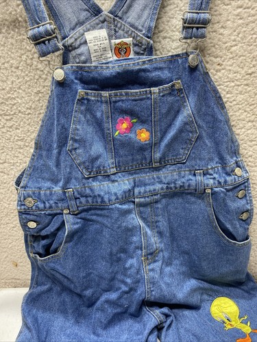 LOONEY TUNES TWEETY BIRD GIRLS DENIM OVERALL SHORTS SZ 14-1/2 NWT - Picture 6 of 11