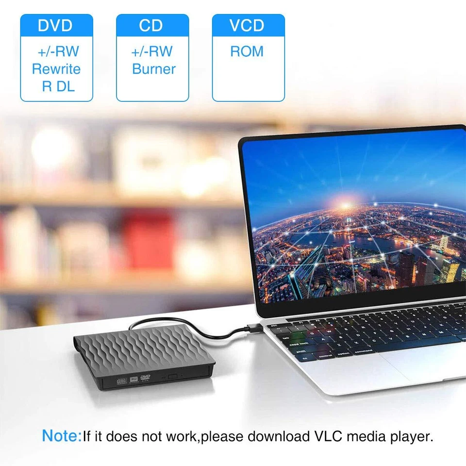 USB External DVD CD RW Disc Burner Combo Drive Reader Windows Mac Laptop PC UK - Image 4 of 4
