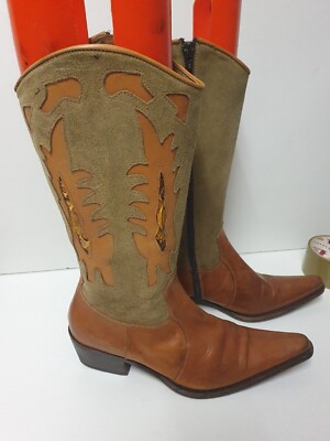 Mi Bottes Santiags Daim et Cuir Motifs Marron Clair T 37 TBE