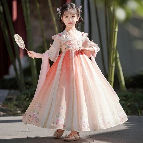 Hanfu Chinese Traditional Chiffon Dress for Girls Hanfu Flower Skirt Dress - Image 4 of 4