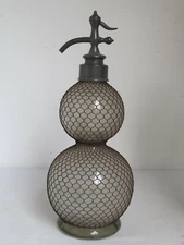 Antique Benetfink Seltzer Water Siphon Bottle Dispenser Ball Shape w/ Wire Mesh