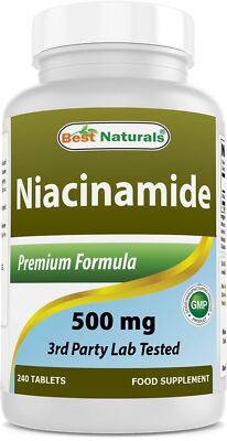Best Naturals Niacinamide 500 mg 240 Tablets Non GMO Gluten Free Lab Tested