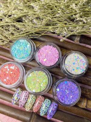 Set of 6 Colors Pastel Glitter Nail Art Nail Decoration Set- Pastel Glitter Art 