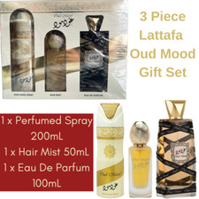 Lattafa Oud Mood 3 Piece Gift Set Perfume EDP/Hair Mist/Body Spray NEW