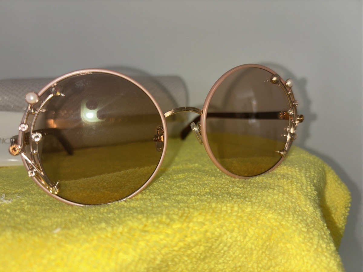 Authentic Jimmy Choo Gema Round Sunglasses Gold Crystal 