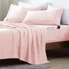 Queen Size Microfiber Sheet Set with 8 In. Double Storage Side Pockets, Blush