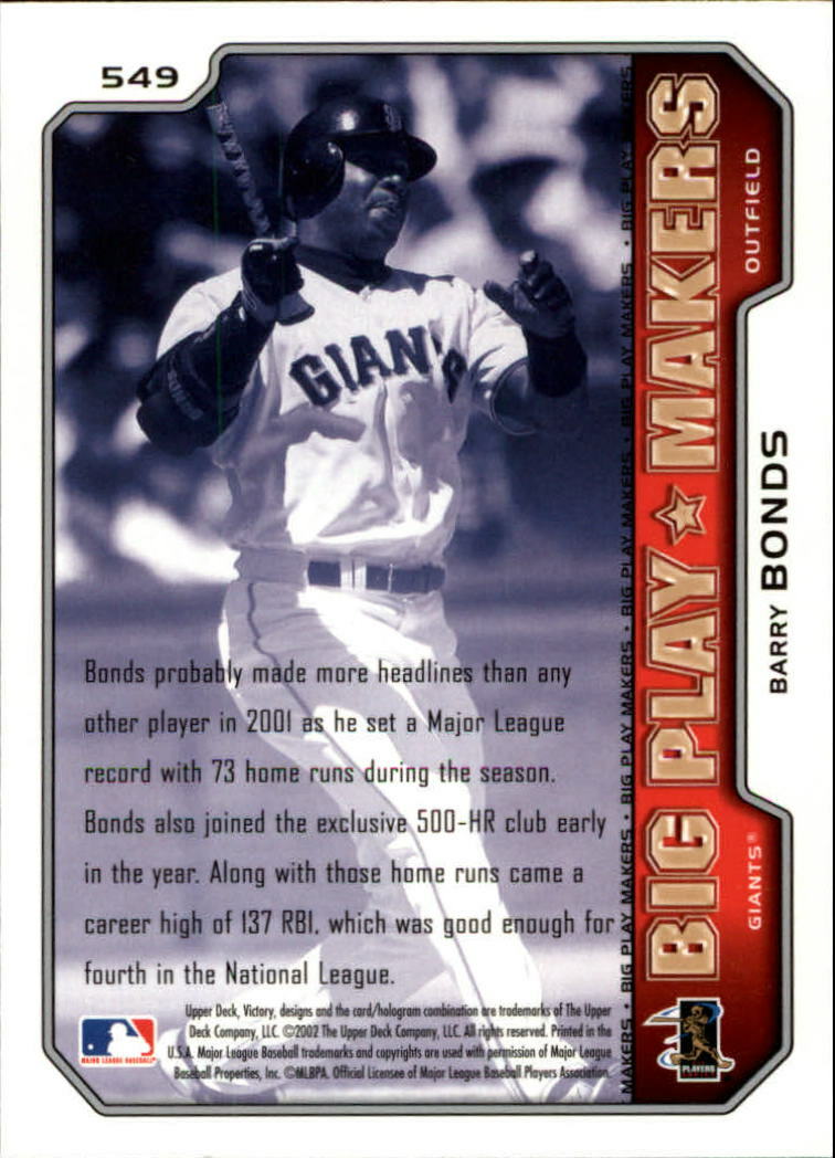 2002 Upper Deck Victory #549 Barry Bonds BPM - NM-MT | eBay