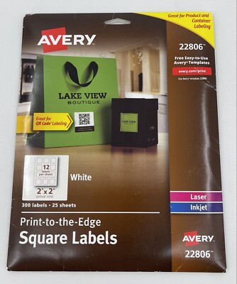 Avery Square Labels for Laser & Inkjet Printers 2'' x 2'' 216 White OPEN PARTIAL